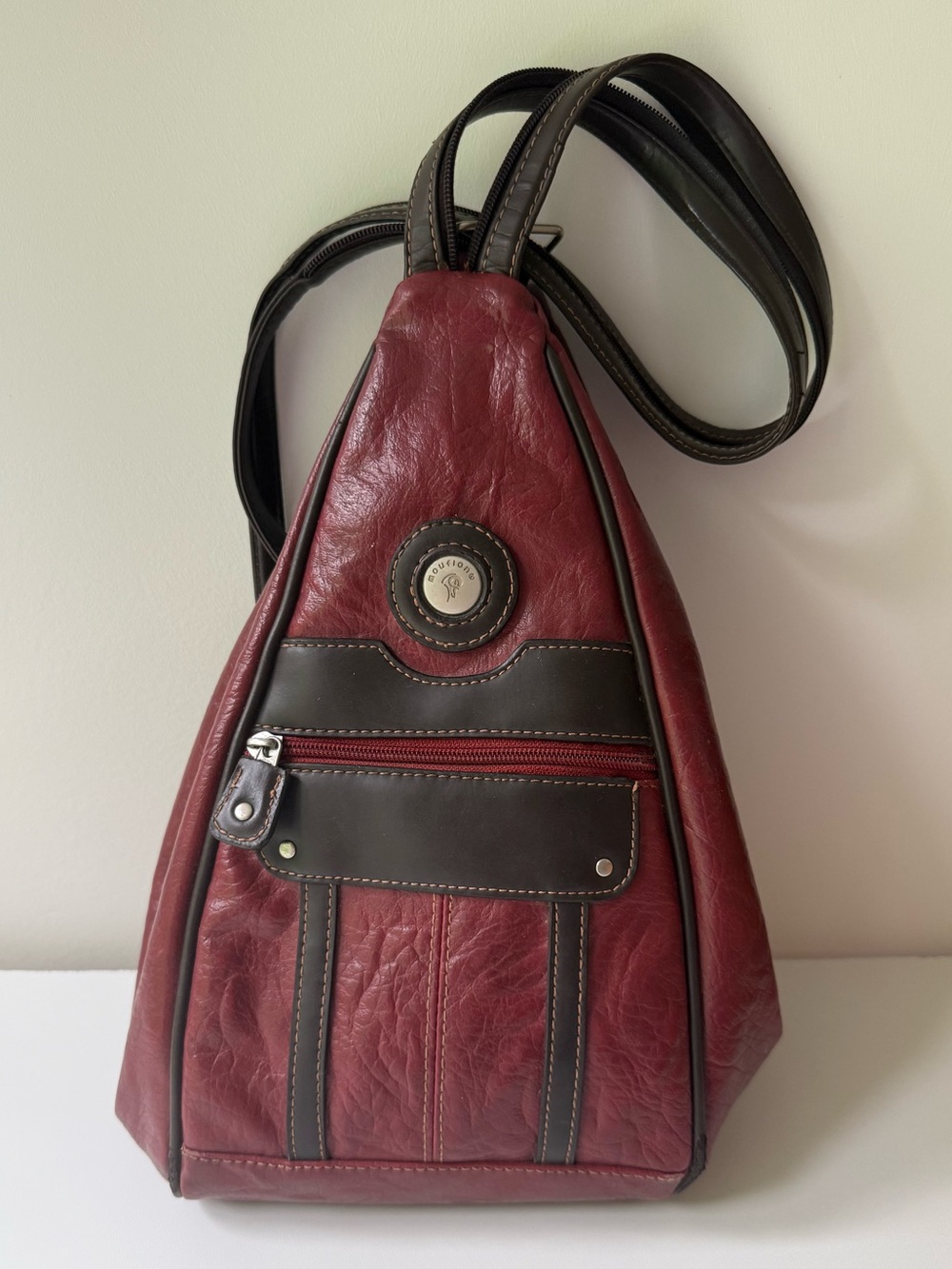 Red Leather Bag with Dark Brown Trim